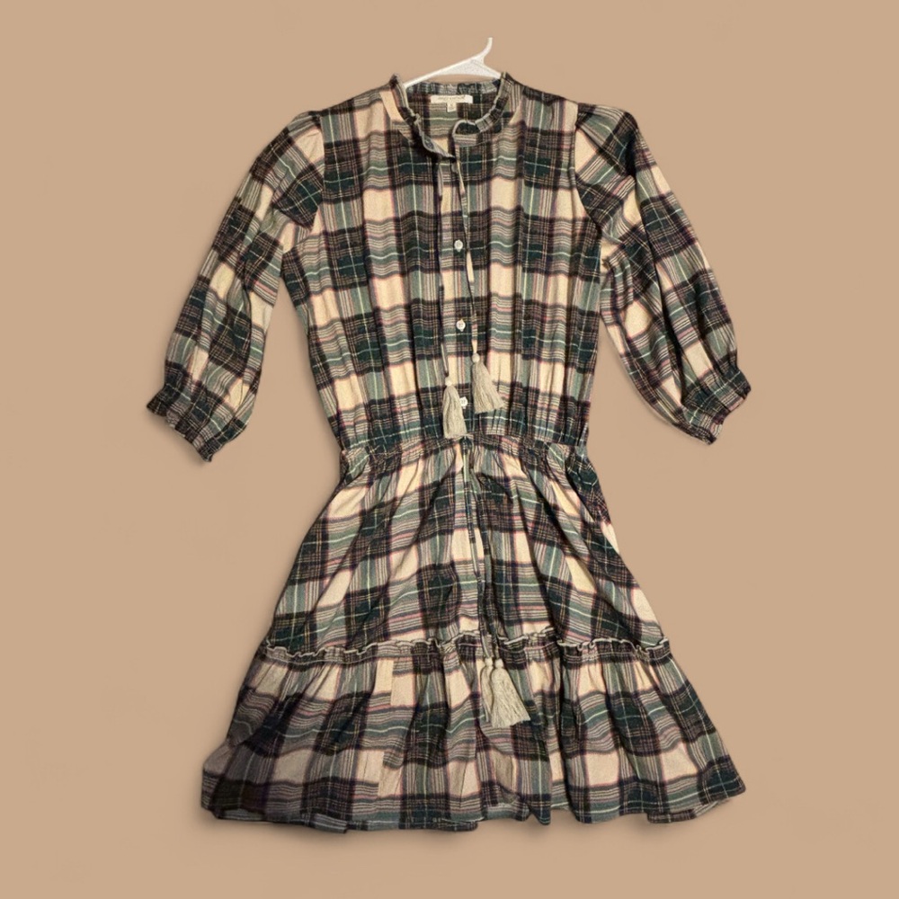 Simply Southern plaid tassel midi dress size small.cottage core